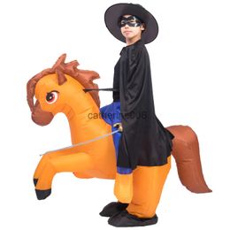 Special Occasions Boys Hero Knight Zorro Riding Horse Inflatable Costume Child Kids Halloween Purim Party Inflated Fancy Dress Cosplay x1004
