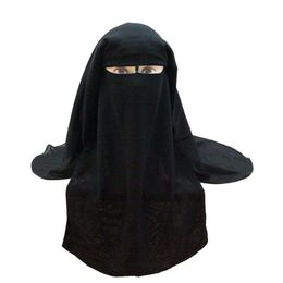 Muslim Bandana Scarf Islamic 3 layers Niqab Burqa Bonnet Hijab Cap Veil Headwear Black Face Cover Abaya Style Wrap Head Covering 22769