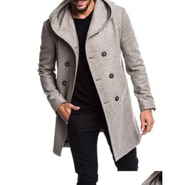 Mens Wool Blends Fashion-Mens Coat Autumn Winter Long Trench Cotton Casual Woollen Men Overcoat Coats And Jackets S-3Xl Drop Delivery Dhyiv