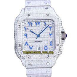 2022 TWF WW0013 Paved Diamonds ETA A2824 Automatic Mens Watch Fully Iced Out Diamond Blue Arabic Dial 316L Stainless Steel Bracele266h