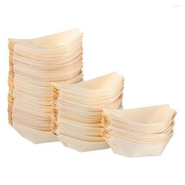 Dinnerware Sets 200 Pcs Disposable Wooden Boat Serving Trays Sushi Plates Charcuterie Cones Bamboo Container Sashimi