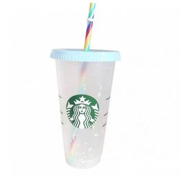 Tumblers 24Oz 16Oz Plastic Mugs Mermaid Confetti Tumbler Goddess Gift Lid Reusable Clear Drinking Flat Bottom St Colour Changing Flas Dhdn8