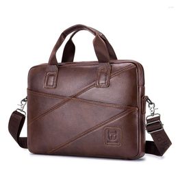 Briefcases Leather HandBags Coffee Colour Men's Briefcase Business Bag 14inch Laptop