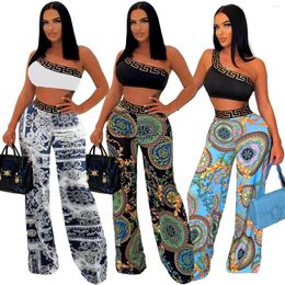 Women's Two Piece Pants 2023 Summer Fashion Sexy Trend Printing Casual Trousers Two-Piece Set Sleeveless Strapless Chest Wrapping Nightclub