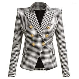 Women's Suits High Quality Nice Designer Blazer Long Sleeve Metal Lion Buttons Houndstooth Print Jacket