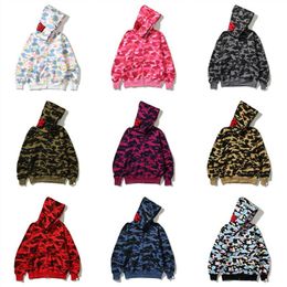 Designer Mens women hoodie popular shark pattern Sportwear Camouflage zip hoodies jacket oversized athleisure234M