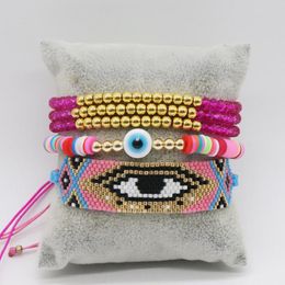 Strand Beaded Bracelet Hand Knitting Originality Bohemia Polymer Clay Devil's Eye Fashion Simple Adjustable Rice Bead Set