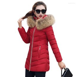 Women's Trench Coats Oversized M-6XL Women Slim Long Parkas With Fur Collar Hooded Office Lady Fad Winter Thick Solid Jacket Casual Warm