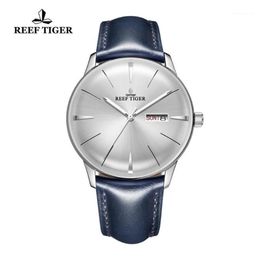 Wristwatches 2021 Reef Tiger RT Dress Watches For Men Blue Leather Band Convex Lens White Dial Automatic RGA82381220Z