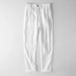 Men's Pants Style Men Linen Pure Elastic Waist Trousers For Fashion Casual White Brand Solid Broek