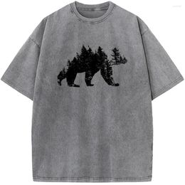 Men's T Shirts Hip Hop Streetwear Men Washed T-shirts Student Top Style Shirt Bear Graphic V-Neck T-Shirt