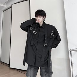 Men's Casual Shirts 2023 Large Loose Long Sleeve Irregular Shirt Single Breasted Simple Temperament Causal Big Ribbon A22