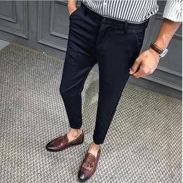 2019 Summer Man Slim Pants male smart Casual Trousers Plaid Thin Summer New Fashion Men Business Suit Pant Black Navy Blue219r