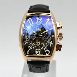 Tourbillon Mechanical Watch Men Luxury Top Brand CASENO Leather Band Daydate Automatic Skeleton Drop-ship Male Clock Wristwatches222r