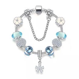 16 to 21CM light blue crystal charm bracelet oriental cherry charms beads fit bangle snake chain DIY Accessories Jewelry as valent269r