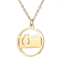 Pendant Necklaces Trendy Stainless Steel Geometrical Hollow Out Camera And Gold Colour Necklace Jewelry For Men Women