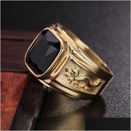 Cluster Rings Successf Men Must Have Classic Ring Party Jewellery Inlaid Black Zircon Carved Golden Dragon Gift Drop Delivery Dhawo