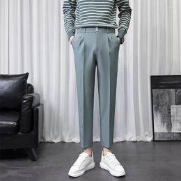 Men's Pants Casual Suit Men Spring Autumn Comfortable Solid Ankle Length Dress Korean Fashion Brand Blue Grey Coffee