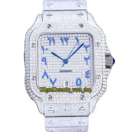 2022 TWF WW0013 Paved Diamonds ETA A2824 Automatic Mens Watch Fully Iced Out Diamond Blue Arabic Dial 316L Stainless Steel Bracele264R