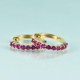 Hoop Earrings GEM'S BEAUTY 14K Gold Filled Sterling Silver Handmade Round Lab Ruby Huggies For Women Anniversary Gift