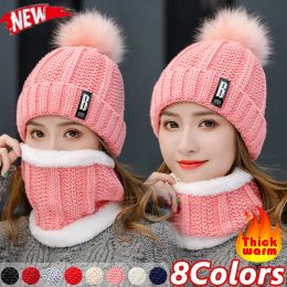 Winter Beanie Hat for Women Men Knitted Hat Winter Cap Beanie Thick Velvet Wool Neck Scarf Cap Balaclava Mask Bonnet Hats Set