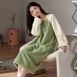 Women's Sleepwear 2023 Winter Thick Warm Flannel Long Sleeve Nightgown For Women Cute Cartoon Coral Velvet Night Dress Nightdress Nighty