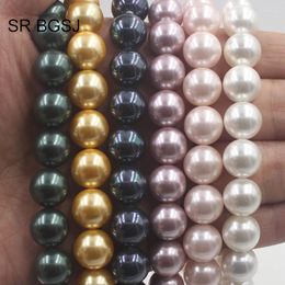 Loose Gemstones SR 6mm 8mm 10mm 12mm Wholesale Natural Round MOP Shell Pearl Gemstone Beads Strand 15"