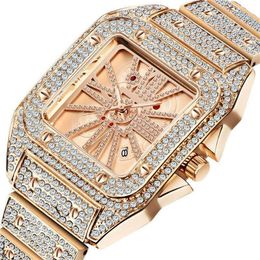 Wristwatches Hip Hop Cool Men's Watches Luxury Diamond Quartz Wrist Watch Calendar Square Iced Out Reloj Hombre Drop2587