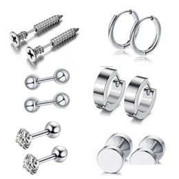 Stud 4/6Pair Stainelss Steel Punk Ear Studs Set Unisex Screw Barbell Earrings For Women Men Piercing Jewelry Accessories Gift Drop Del Dh378