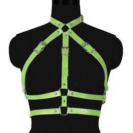 Bustiers & Corsets Handmade Gothic Green Leather Harness Fetish Underwear Sexy Lingerie Punk Crop Tops Cage Bralette Bondage Body233f