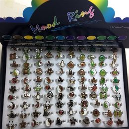 100pcs kids children Change Colour Mood Ring Emotional Temperature Fashon Ring Silver Tone Retro Vintage Jewellery Whole258v