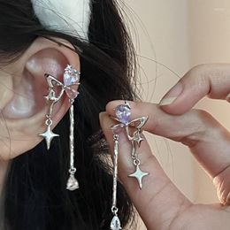 Backs Earrings Purple Crystal Butterfly Tassel Cuff Irregular Star Rhinestone Chain Drop Earring Y2K Insect Clip