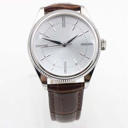 Brand New Cellini Time Date White Gold White Index Dial Domed & Fluted Double Bezel Black Leather Bracelet Solid Back Dress Watch 2405