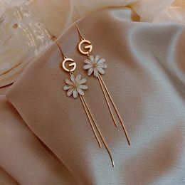 Dangle Earrings Long Chain Letter G Daisy Hanging For Women Crystal Big Earring Wedding Jewellery Statement 2023