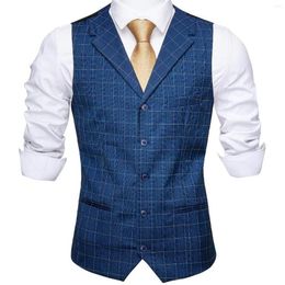 Men's Vests Barry Wang Men Suit Vest Plaid Waistcoat Wool Blend Tailored Collar V-neck 3 Pocket Check Tie Set Formal Leisure 153h