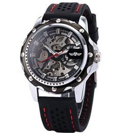 2022 New Winner Black Rubber Band Automatic Mechanical Skeleton Watch For Men Fashion Gear Wrist Watch Reloj Army Hombre Horloge306w
