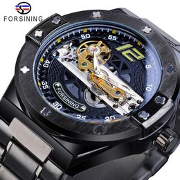 Forsining Classic Bridge Mechanical Watch Men Black Automatic Transparent Gear Full Steel Band Racing Male Sport Watches Relogio2755