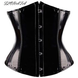 Gothic Fetish Black Underbust Corset PVC Vinyl Bustier Lace-up Top Punk S-2XL Body Shaper190i