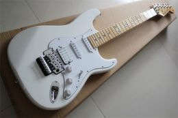 High Quality Custom Shop White Electric Guitar Passive S-S-H Pickups with Tremolo Maple Fingerboard Locked Nuts Stars Frets Inlay