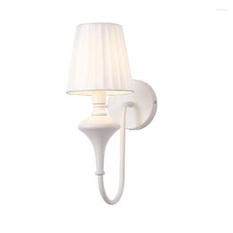 Wall Lamp Simple Fabric Nordic LED Room Light Living Bedroom Wrought Iron White Bedside