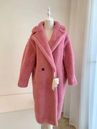 Women's Jackets Women Pink Notched Trench Coat Single Button Woolen Long Jacket