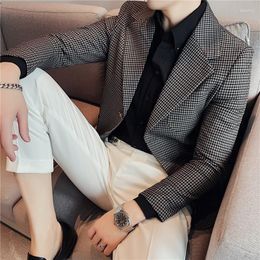 Men's Suits British Style Fashion Houndstooth Blazers Slim Fit Business Office Wedding Dress Suit Jacket Formal Wear Tuxedo Homme