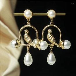 Dangle Earrings French Court Exaggerated Water Drop Bird Cage Pearl Delicate 925 Silver Needle Stud
