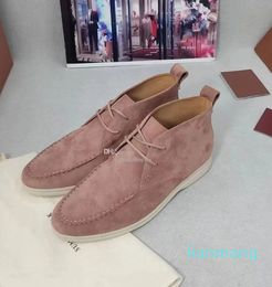 loafers Shoes Charms Walk Suede Loafers High Top Genuine Mens Leather Casual Lace-up flats for Men women Sports Dress shoe