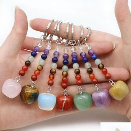 Key Rings Wholesale Natural Chakra Bead Apple Pendant Keychain Healing Rose Crystals Gem Hanging Ornament Bag Decoration Drop Delivery Dhb8N