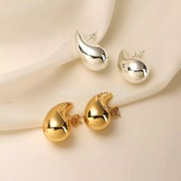 Vintage Gold Colour Plated Chunky Dome Stud Earrings for Women Glossy Stainless Steel Thick Teardrop Earring Jewellery Wholesale