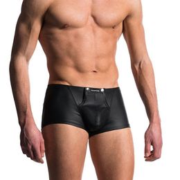 Underpants Sexy Men Boxers Open Crotch Faux Leather Lingerie Stage U Convex Pouch Black Patent Shorts Underwear251k