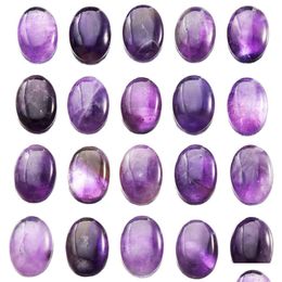 Loose Gemstones Natural Amethyst Oval Flat Back Gemstone Cabochons Healing Chakra Crystal Stone Bead Cab Ers No Hole For Jew Dhgarden Dhpl9