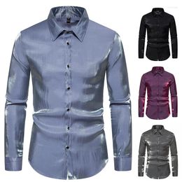 Men's Casual Shirts 2023 Happyjeffery Dress Long Sleeve Tops Men Male Business Man Prom Shiny Wedding Shirt LS21