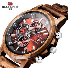 Wooden Men's Watches Casual Fashion Stylish Wooden Chronograph Quartz Watches Sport Outdoor Military Watch Gift for Man LY191256w